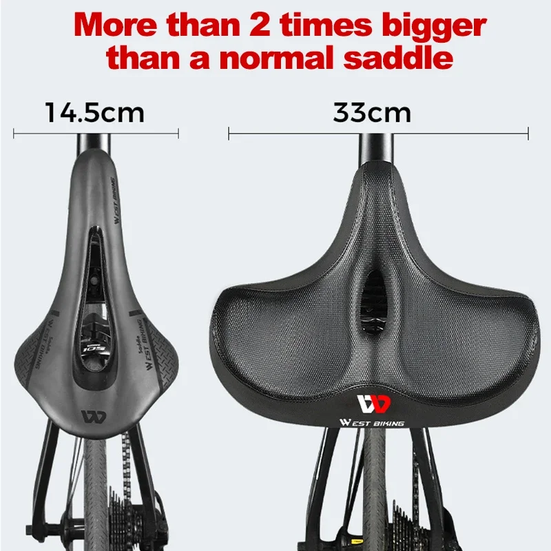 WEST BIKING Ergonomic Big Butt Bicycle Saddle Widen Thicken Cushion Pad Comfortable Breathable Cycling Seat MTB Road Bike Saddle