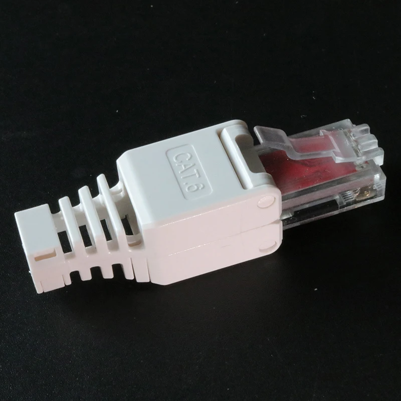 Conector blanco sin herramientas RJ45, conectores sin crimpado, Conector de cabeza de Cable Ethernet CCTV