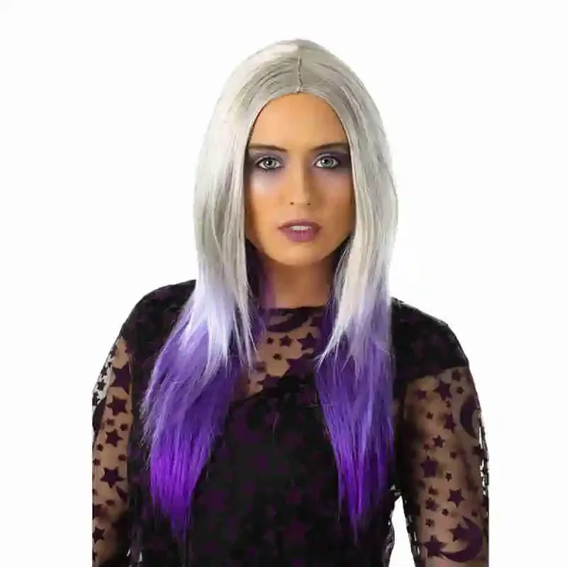 

Парик для косплея маленькой ведьмы для женщин и девочек, длинные фиолетовые, серебристо-серые синтетические волосы для Хэллоуина, карнавальный костюм, парики ведьмы