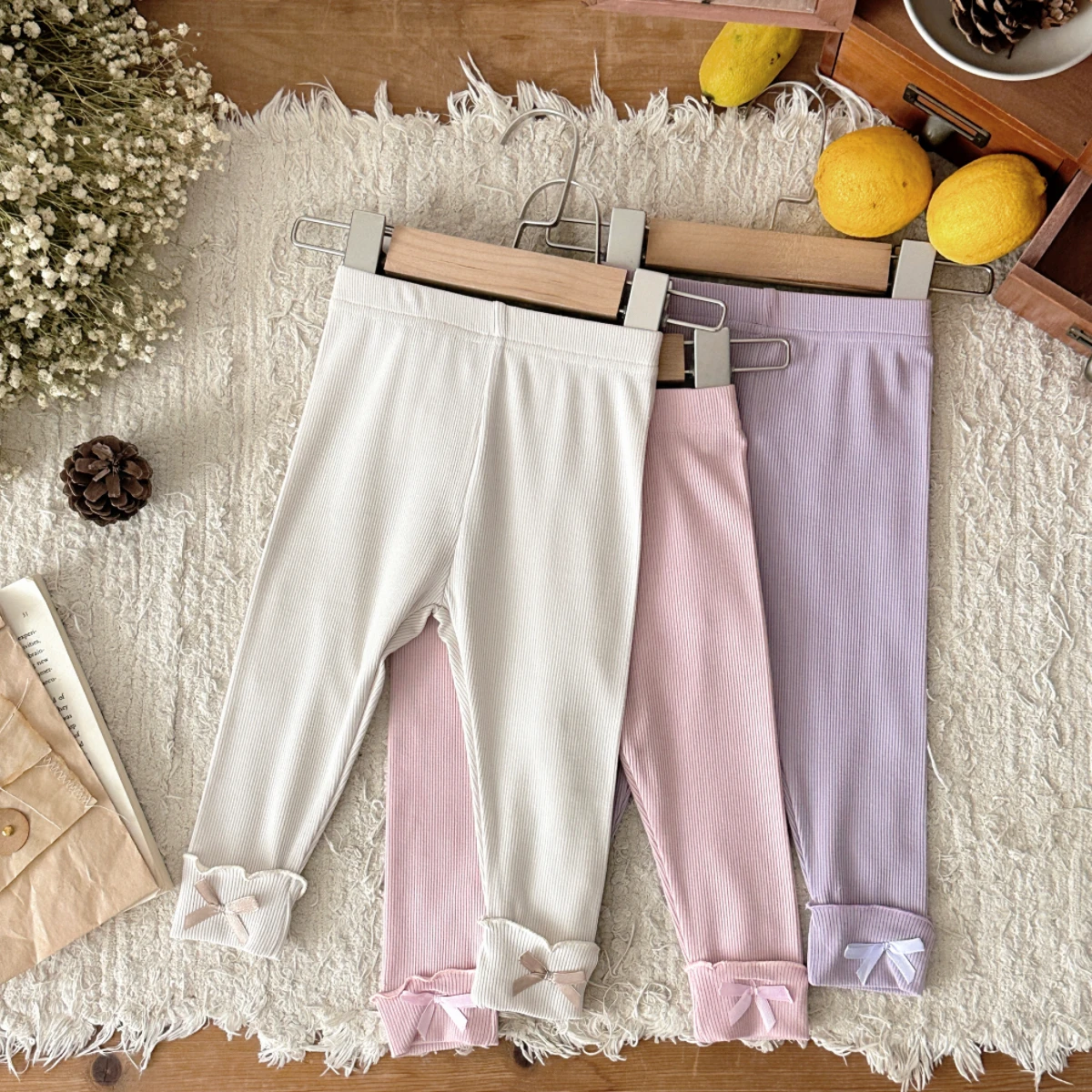 Spring Autumn New Bow Lace One-Piece Tight Pants Elastic Waist Slim Fit Trousers Newborn Girls Newborn Items Set