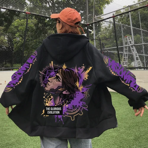 Imagen 2 del producto 2025 Anime Arcane Isha cremallera Sudadera con capucha Harajuku pulóver Tops manga larga suelta Casual sudaderas