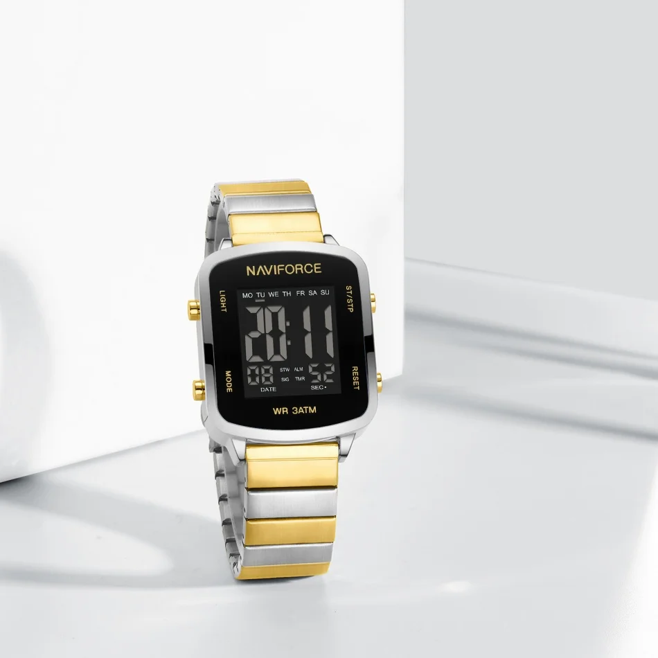 جديد NAVIFORCE موضة LCD عرض التاريخ حزام الصلب مقاوم للماء الساعات الرقمية النساء الرياضة الإلكترونية ساعة اليد Relogio Feminino