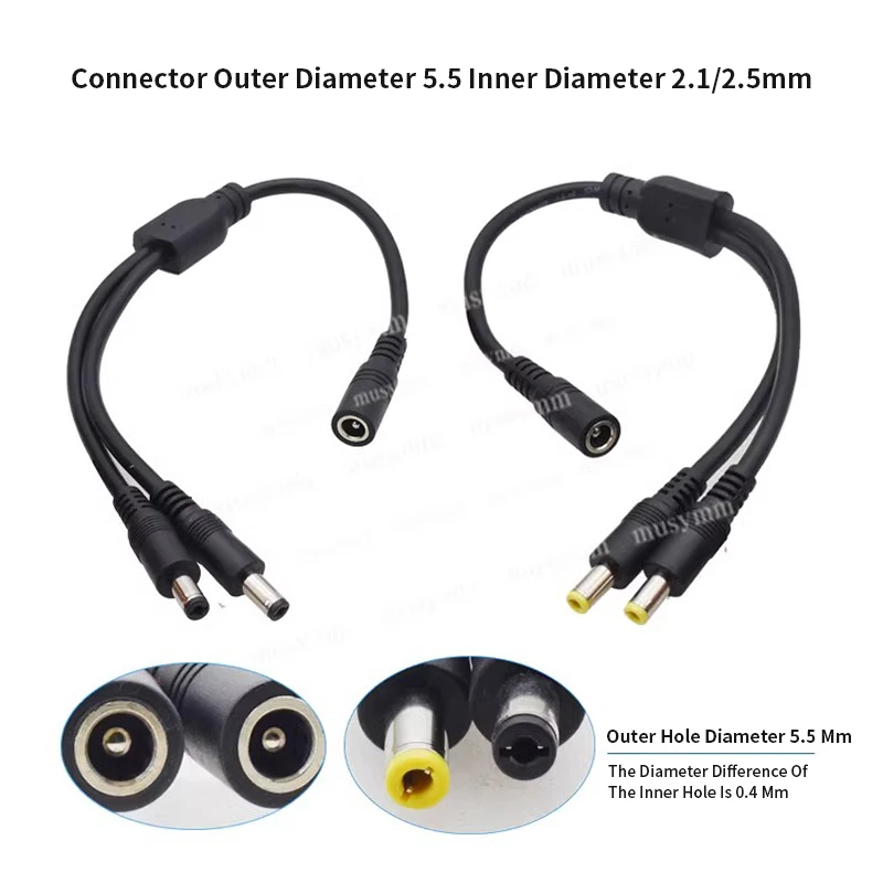 Elbow DC5521 DC5.5 * 2.5 Monitoring Power Line Wire Splitter Bold 10A 0.75 square DC5525 1 Female to 2/3/4 Male Connection Cable