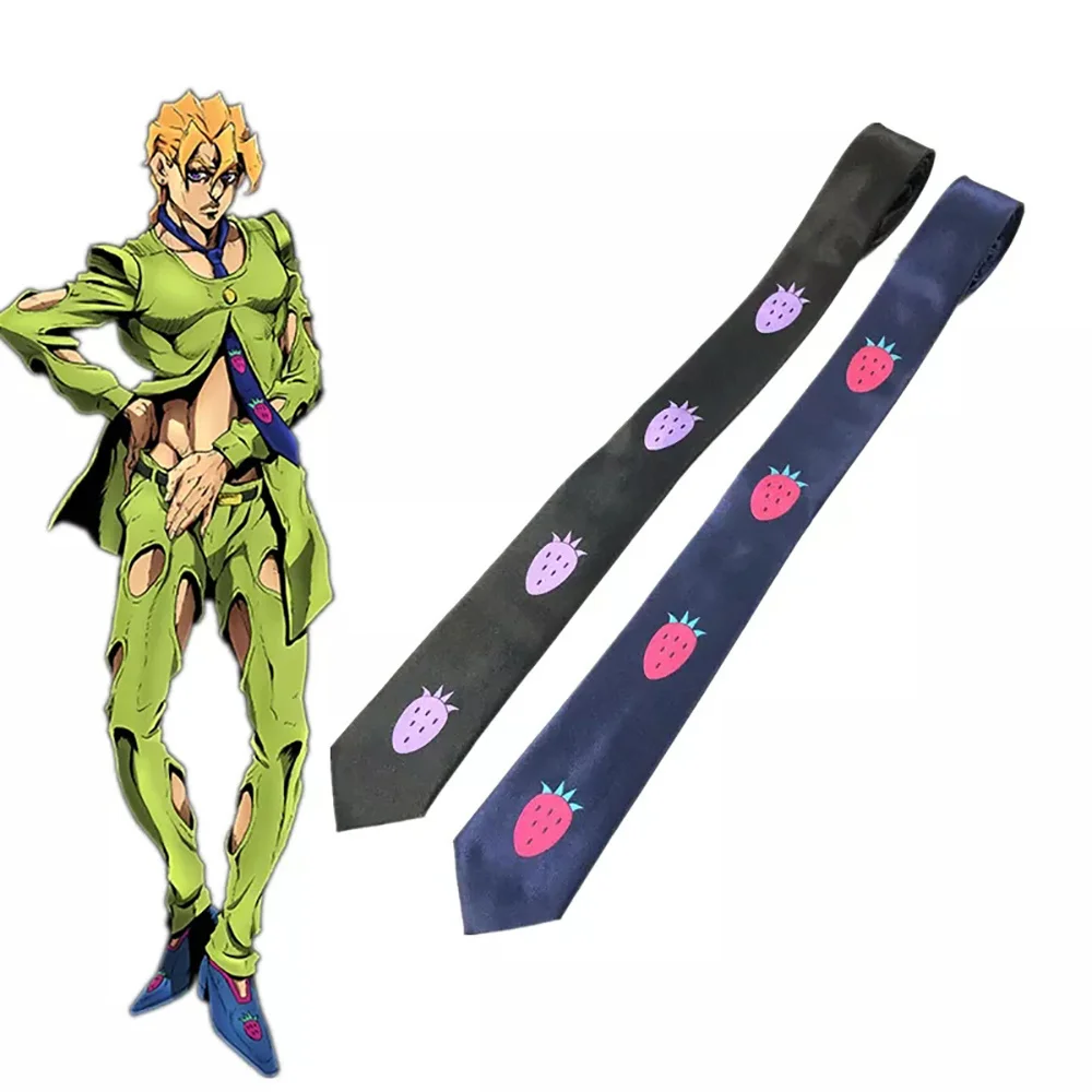 JoJo's Bizarre Adventure Anime Neck Tie, Acessório Cosplay, Adereços Halloween, Pannacotta Kira, Morango Pequeno, Adulto