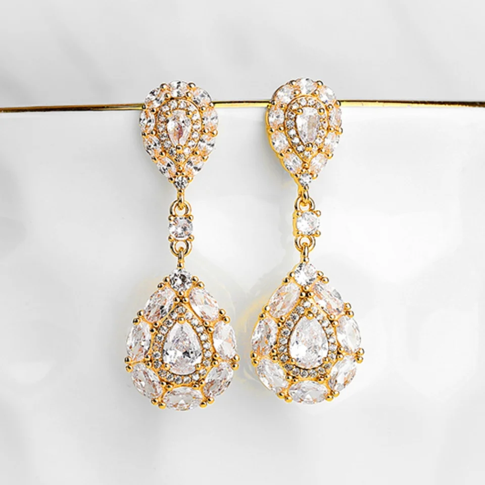 ZAKOL Brand Luxury Silver Color Cubic Zirconia Drop Earrings for Women Exquisite Geometric Square Wedding Birthday Jewelry