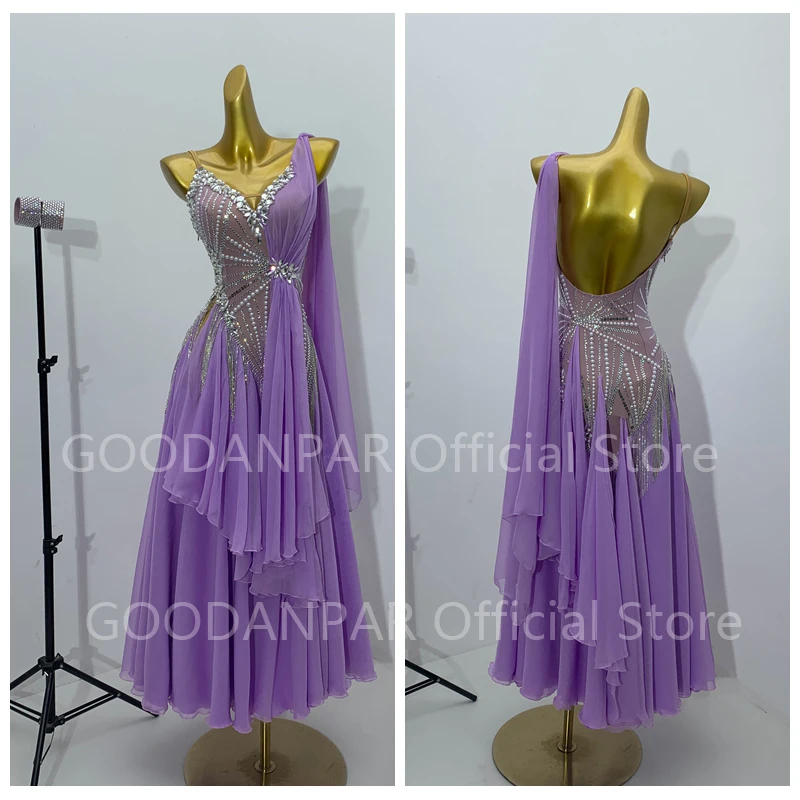 American smooth Ballroom Dance Competition Dresses Dance Costumes Waltz Dress For Dancing Clothes Dance Wear Dress lavende Color