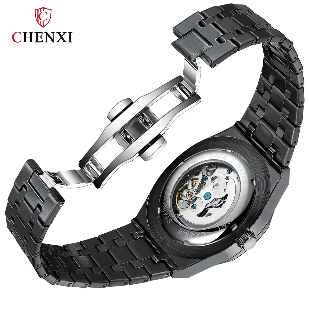 CHENXI Automatic Mens Watches Waterproof Business Stainless Steel Sport Mens Watches Top Brand Mechanical Tourbillon Wrist Watch