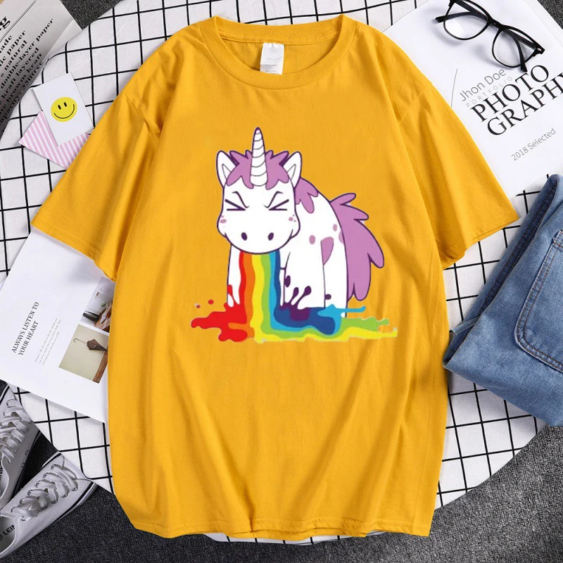 Funny Unicorn Rainbow Printed Summer Men\'s High Quality Cotton T Shirts Tops Casual Cartoon T-shirts Tops Fashion Loose Tees Top