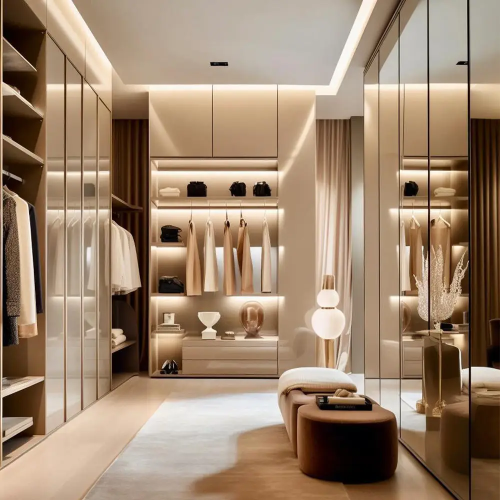 Fashion Design Villa Bedroom Furniture Aluminum Alloy Frame Glass Wardrobe Long Lasting and Durable High Quality Storage Closet