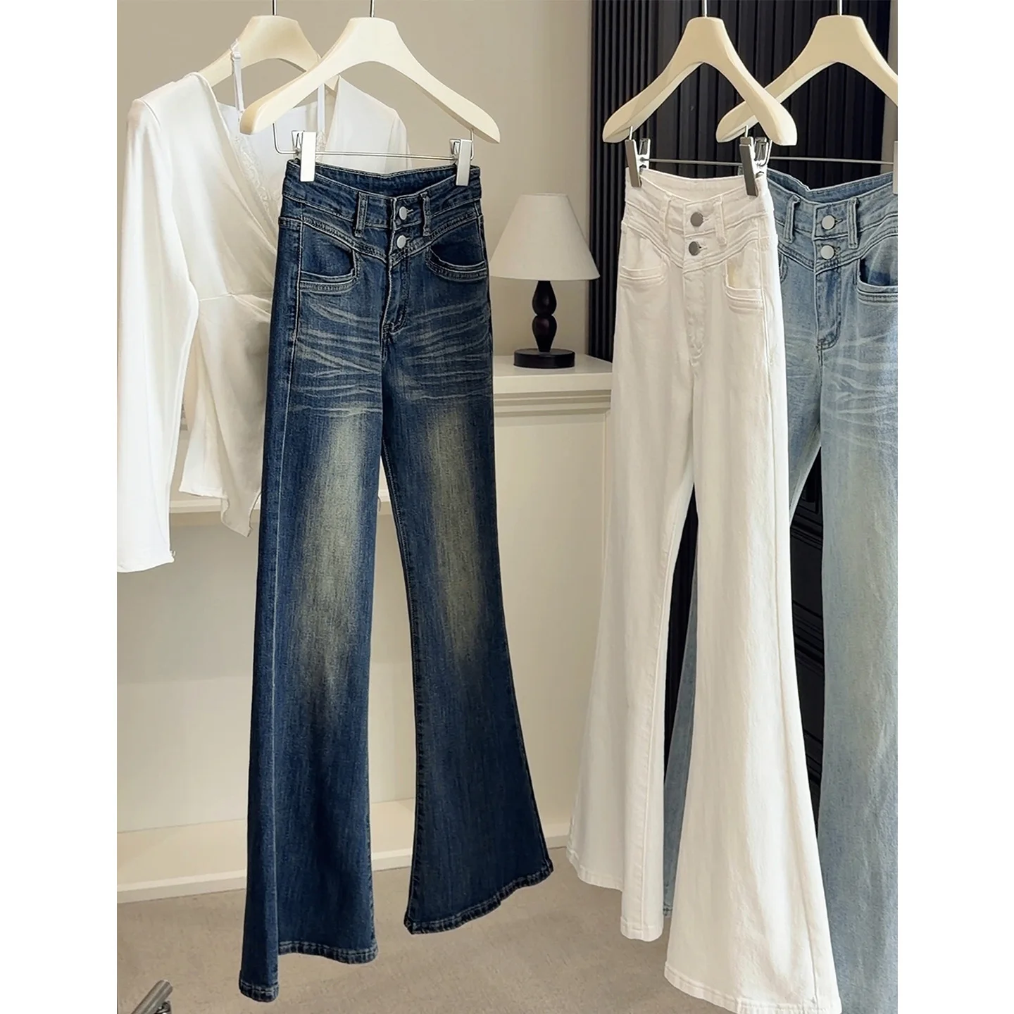 

Vintage Hot Girl High Waist Stretchy Jeans For Women Spring 2026 New Slim Fit Slimming Floor-Length Flared Pants