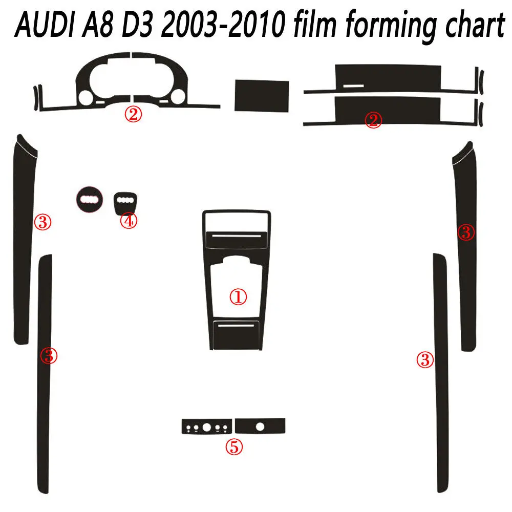 Per Audi A8 D3 2003-2010 Decalcomanie per finiture interne fai da te con motivo in fibra di carbonio 5D