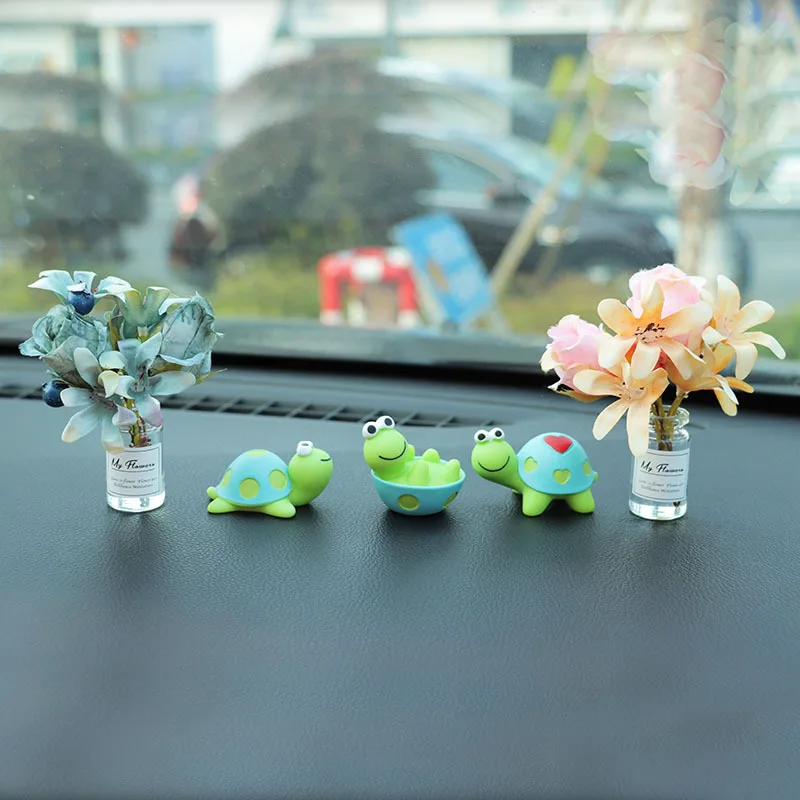 Cartoon Vase Plant Artificial Flower Camellia Rose Car Interior Decoration Fresh Auto Creative Miniature Ornament Accessories