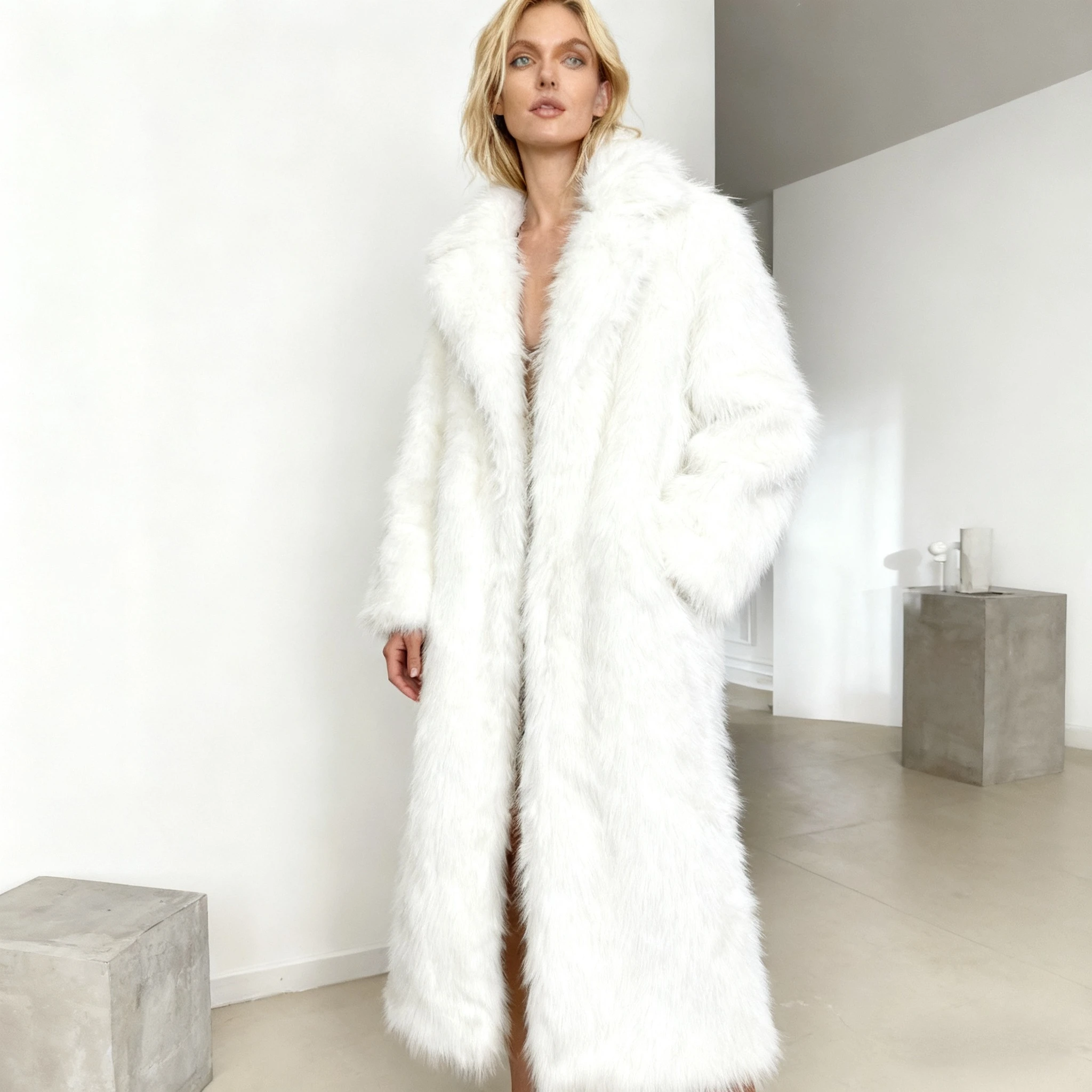 

Maxi Women Faux Fur Coat White Jacket Autumn Winter Large Coats Overcoat Work Loose Long Thick Coat Warm Jackets Elegant Coats