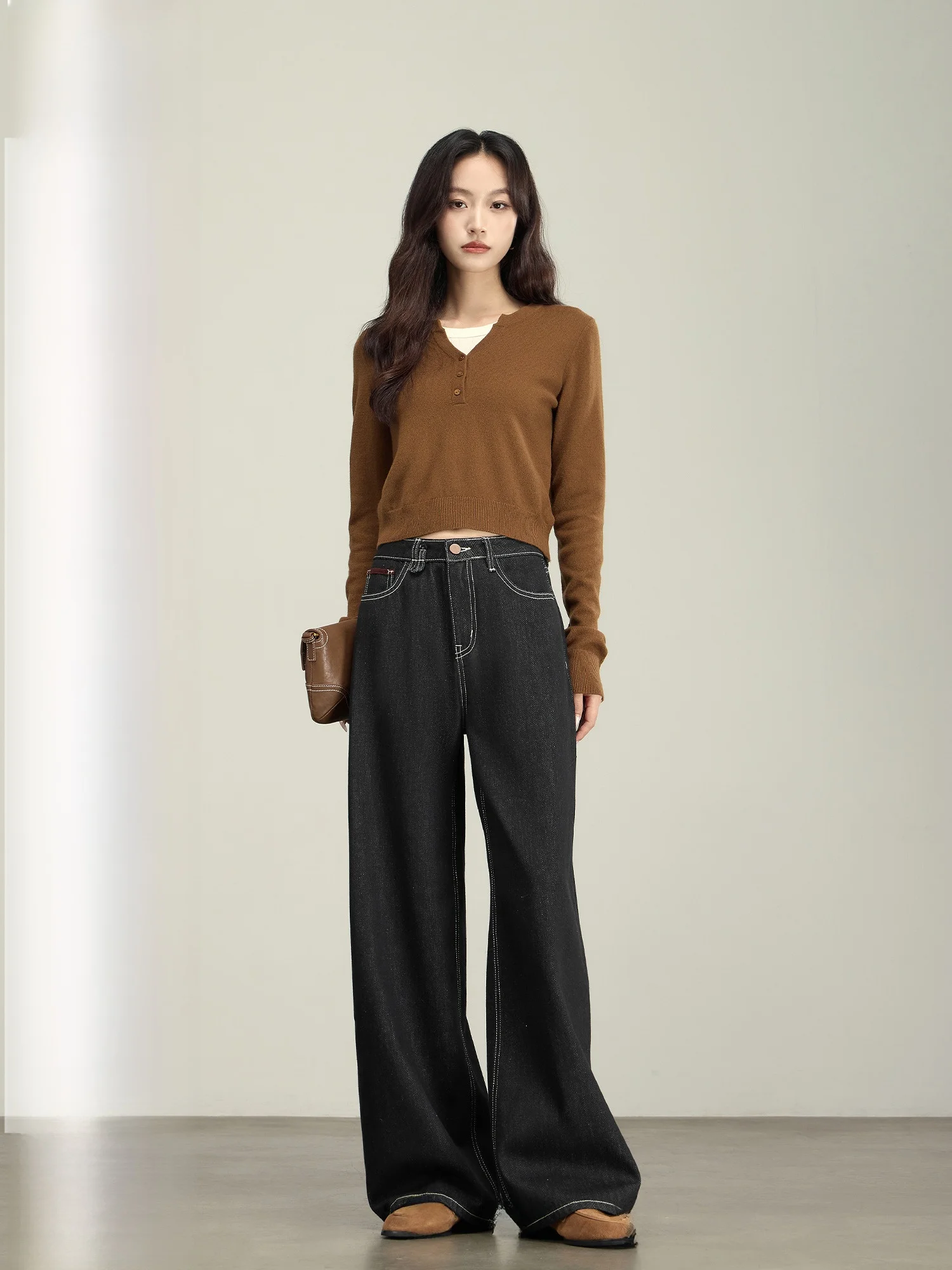 

Rise of the Small Оригинальные синие джинсы Женские осенне-зимние узкие брюки с прямыми штанинами Свободные широкие брюки Простые брюки...