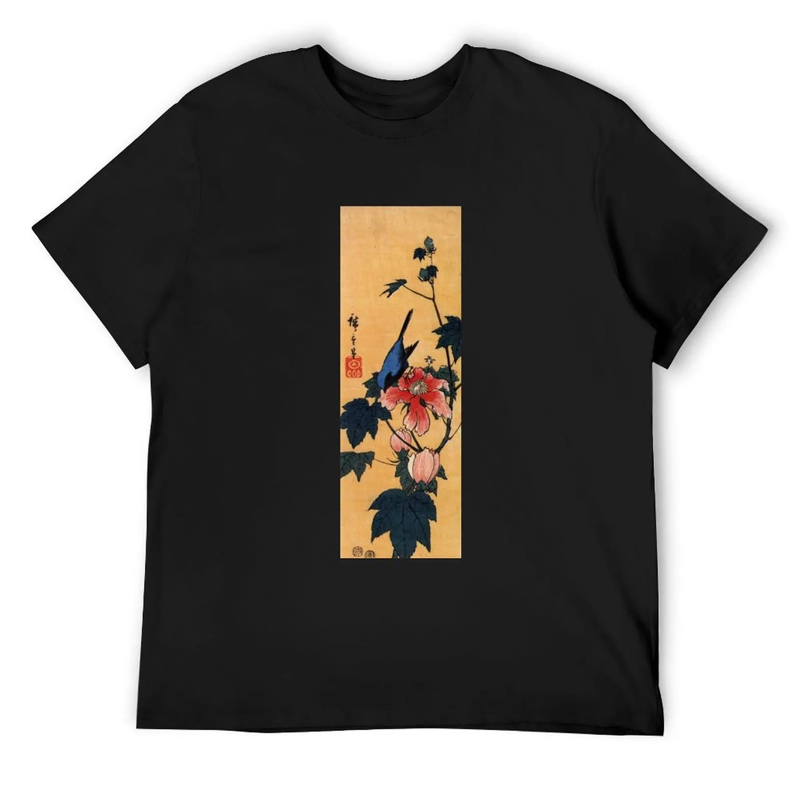 

Bird On A Hibiscus Flower by Utagawa Hiroshige (Reproduction) T-Shirt tees t shirts for men pack