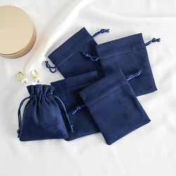 10Pcs/lot Navy Blue Flannel Drawstring Gift Bag Velvet Jewellery Storage Pouches Wedding Party Portable Present Packing Sachet