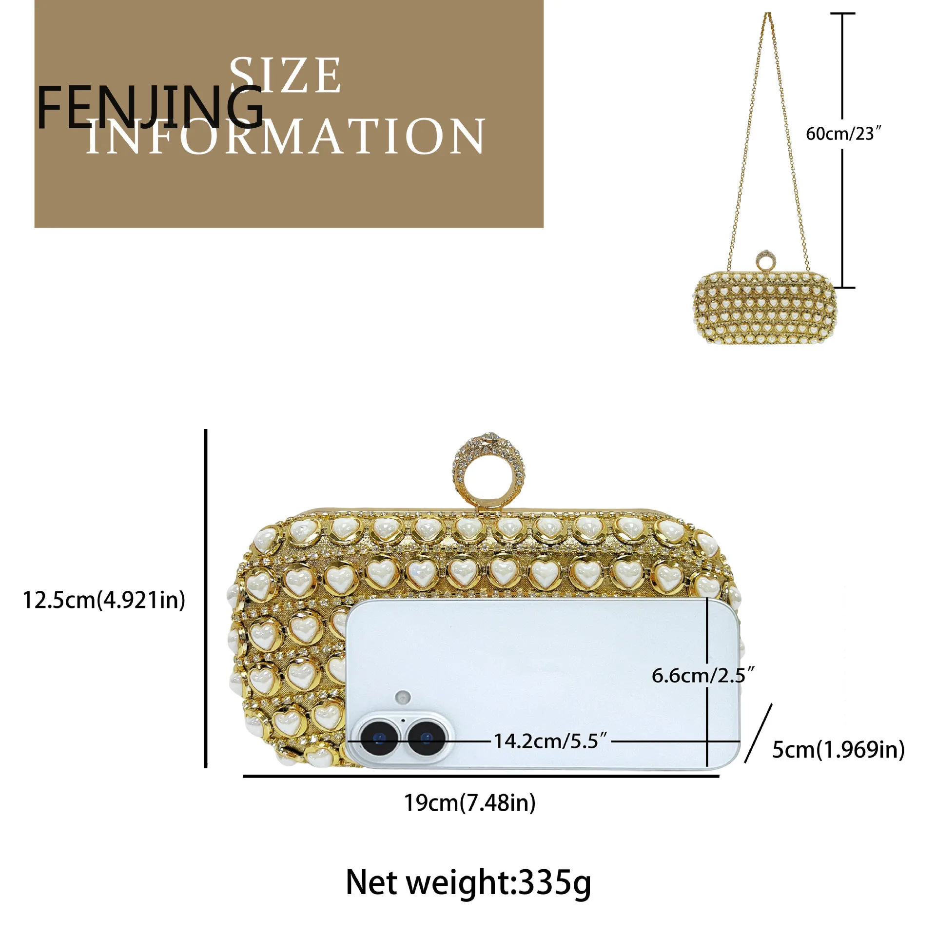 Women Luxury Rhinestone Heart Decor Clutch Bag Elegant Finger Ring Handle Evening Bag Wedding Party Shoulder Crossbody Handbag view 5