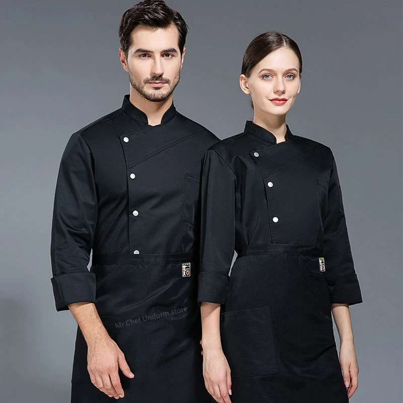 Unisex Pizza Chef Uniforme, Restaurante Camisa, Kitchen Baker, Jaqueta, Chapéu, Avental, Cozinheiro, Roupas de trabalho, Restaurante, Curto, Manga comprida, Homens, Mulheres, Garçom