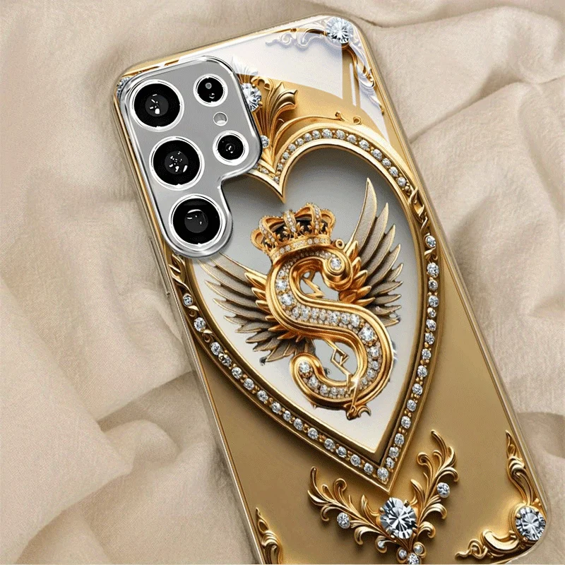 Crown wing letter S glass phone case suitable for Samsung Galaxy S26 S25 S24 S23 S22 S21 S20 FE/Ultra/Plus anti fall back cover view 4