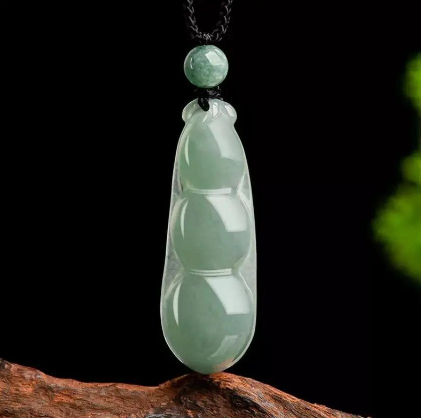 Certified Natural Grade A Jade Jadeite Fortune Bean Green Bean Jade Pendant