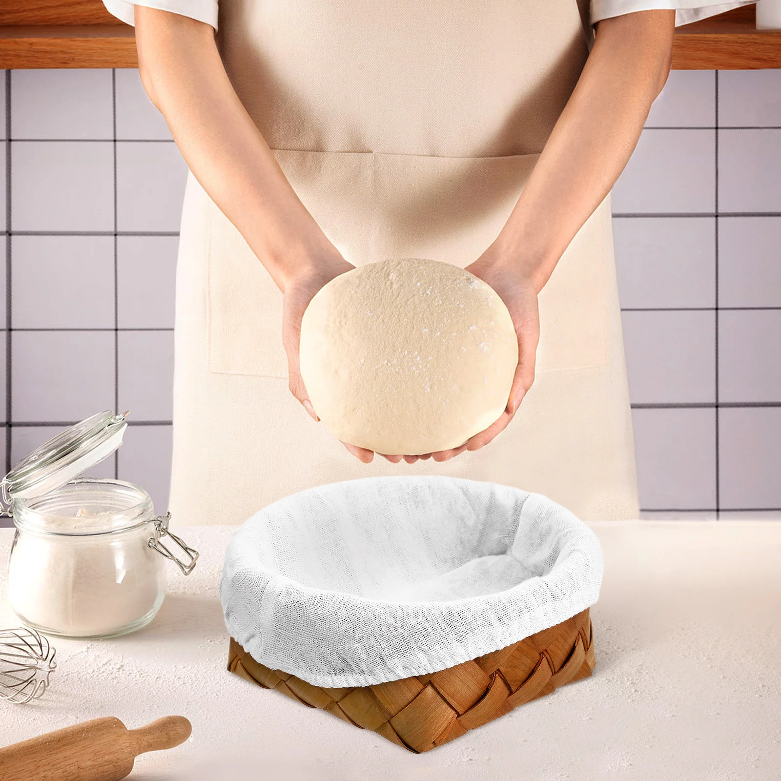 

6 pcs Bread Basket Cloth Liner Cotton Linen Baking Proofing Covers Reusable Safe Materials Kitchen Accessories Foldable Storage