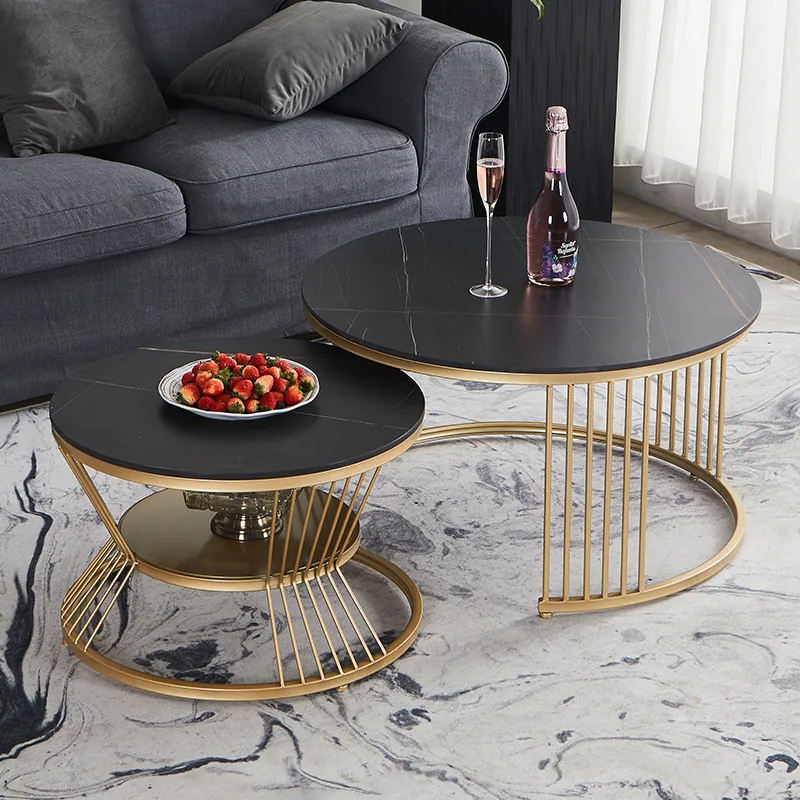 2020 new Nordic light luxury slate round coffee table small apartment living room simple modern net red child mother creative ta