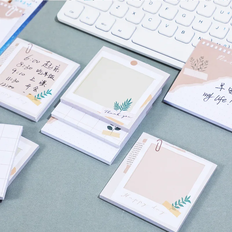50 Sheets Spring Leaves Sticky Notes Cute Cartoon Self-stick Memo Note Memo Pad for School Supply Office Notebook Memopad