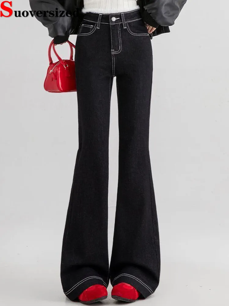 

Spring Fall Skinny Flare Jeans Korean Fashion High Waist Vintage Wide Leg Denim Pants Women Casual Streetwear Stretch Vaqueros