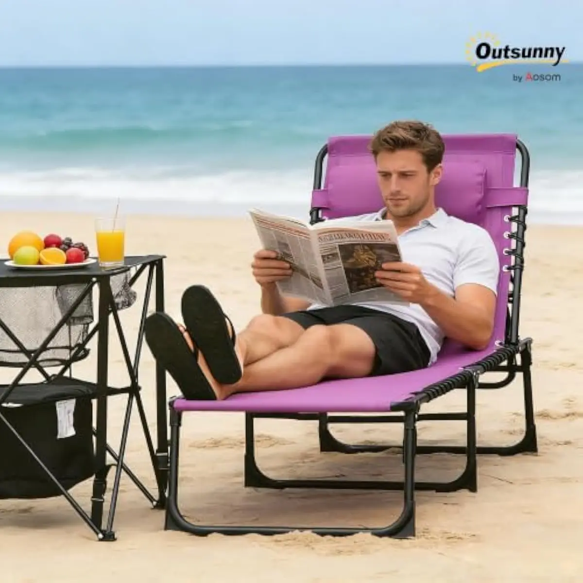 Foldable Outdoor Chaise with Adjustable Backrest and Breathable Mesh Seat for Sunbathing Poolside Camping or Beach Use Lightweig