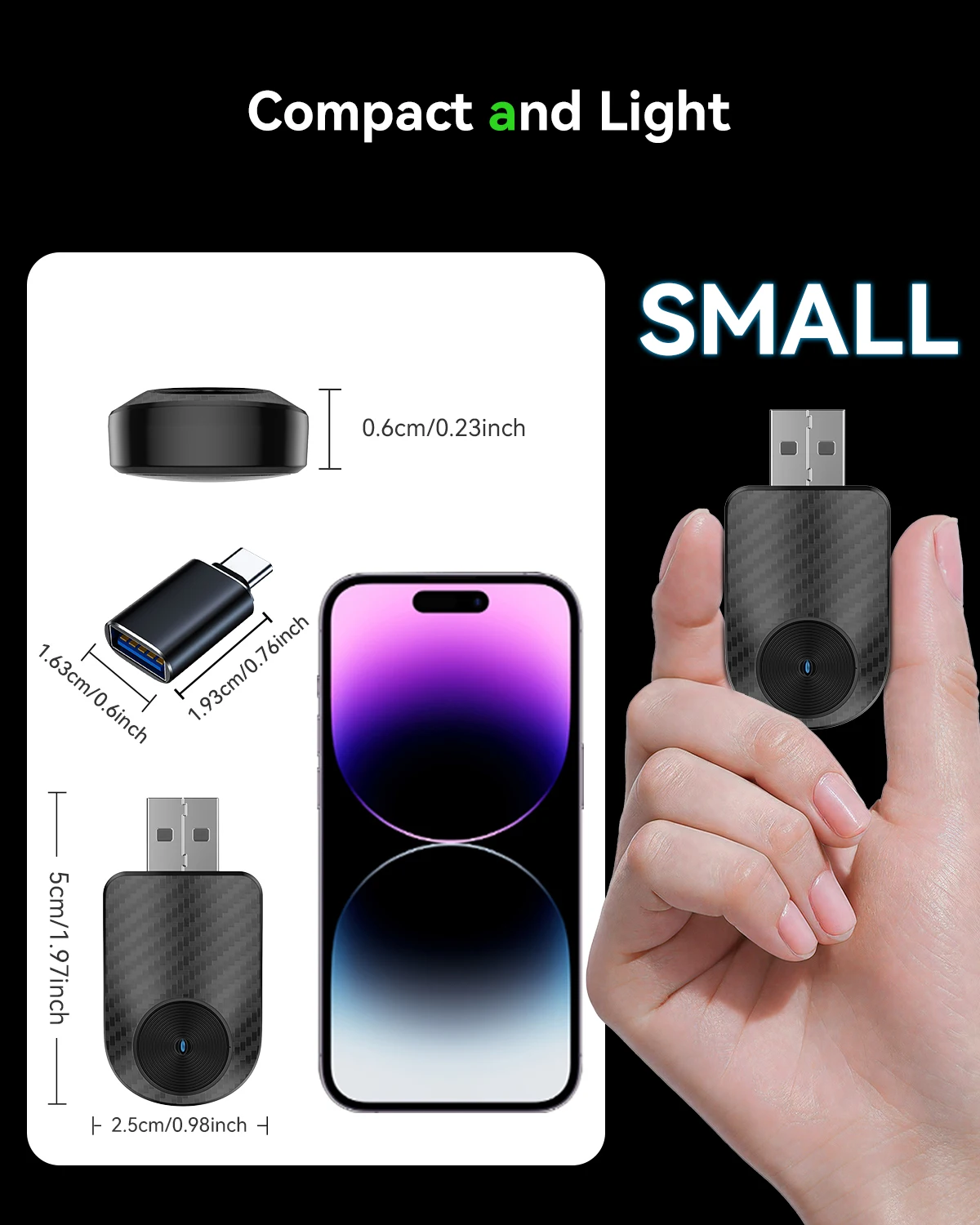 محول CarPlay السلكي الصغير إلى اللاسلكي، توصيل وتوصيل توصيل تلقائي للسيارات السلكية المتوافقة مع هاتف iPhone وAndroid A #5