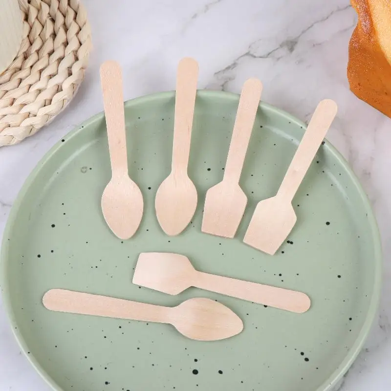 50/100Pcs Disposable Wooden Square Spatula Mini Spoons For Cake Dessert Ice Cream Party Takeaway Food Use