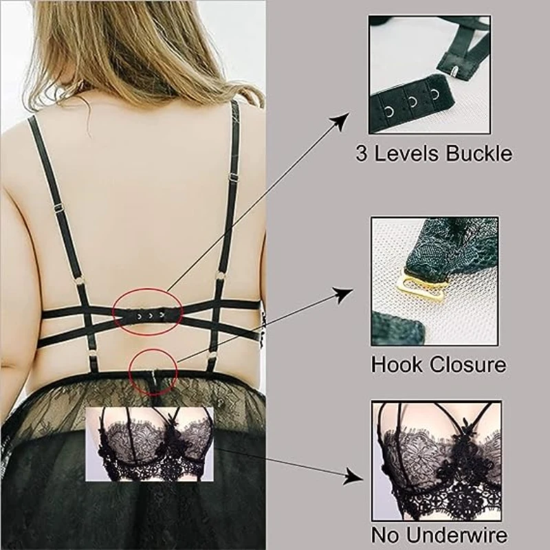 Plus Size Lingerie for Women Lace Black Babydoll Sexy Mesh High Waisted Nightdress Strappy Exotic Sleepwear See Through Clubwear