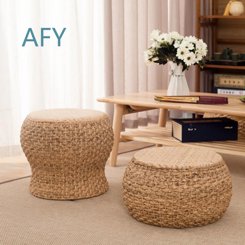 Rattan Stools for Kitchen Portable Hallway Ottoman for Bedroom Shoe Changing Footrest Round Low Living Room Ottomans Home
