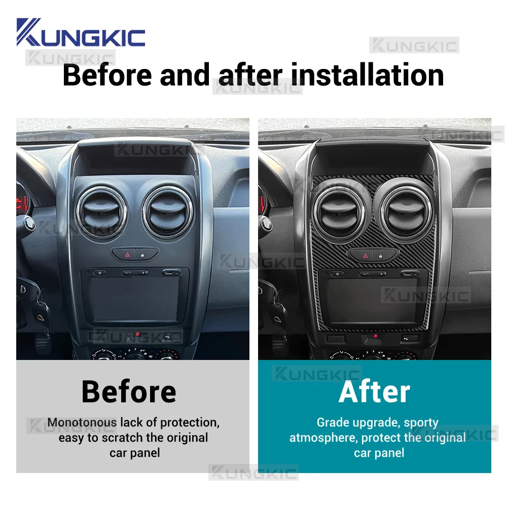 Para Dacia Duster 2014 2015 2016 2017 2018 pegatina de fibra de carbono suave Real LHD RHD accesorios de ajuste de pantalla de Control Central de coche