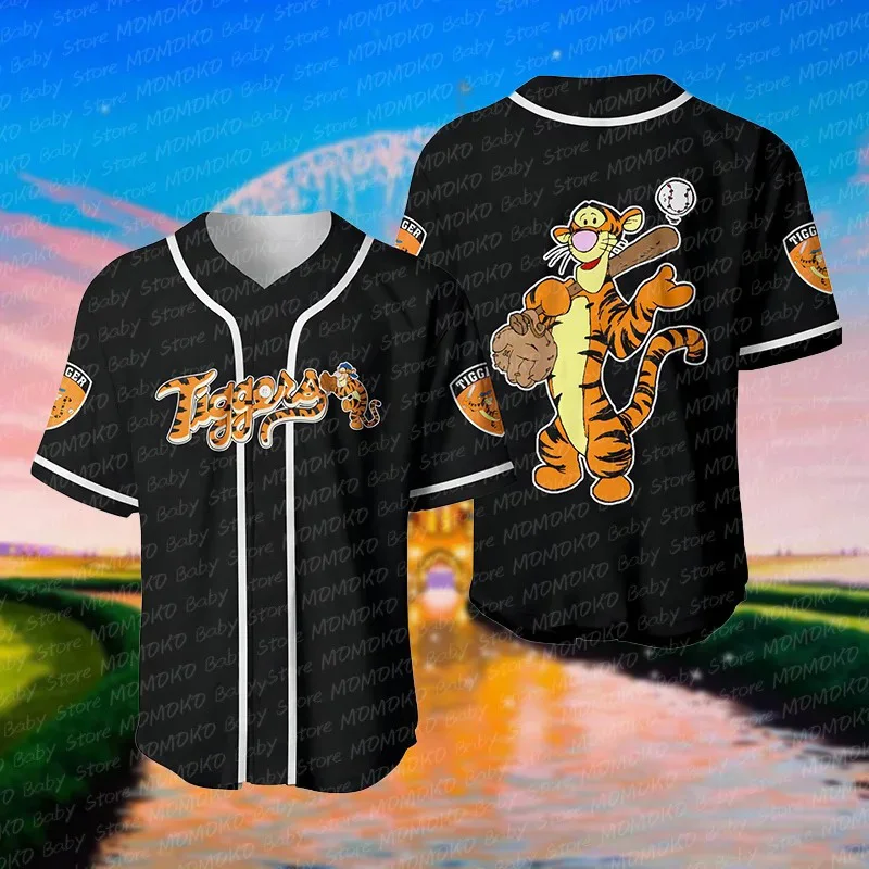 2024 Disney New Summer Goofy Dogs Cute Cartoon Disney Baseball Jersey Pattern Training Uniform Adults Kids Gift Baseball Tees