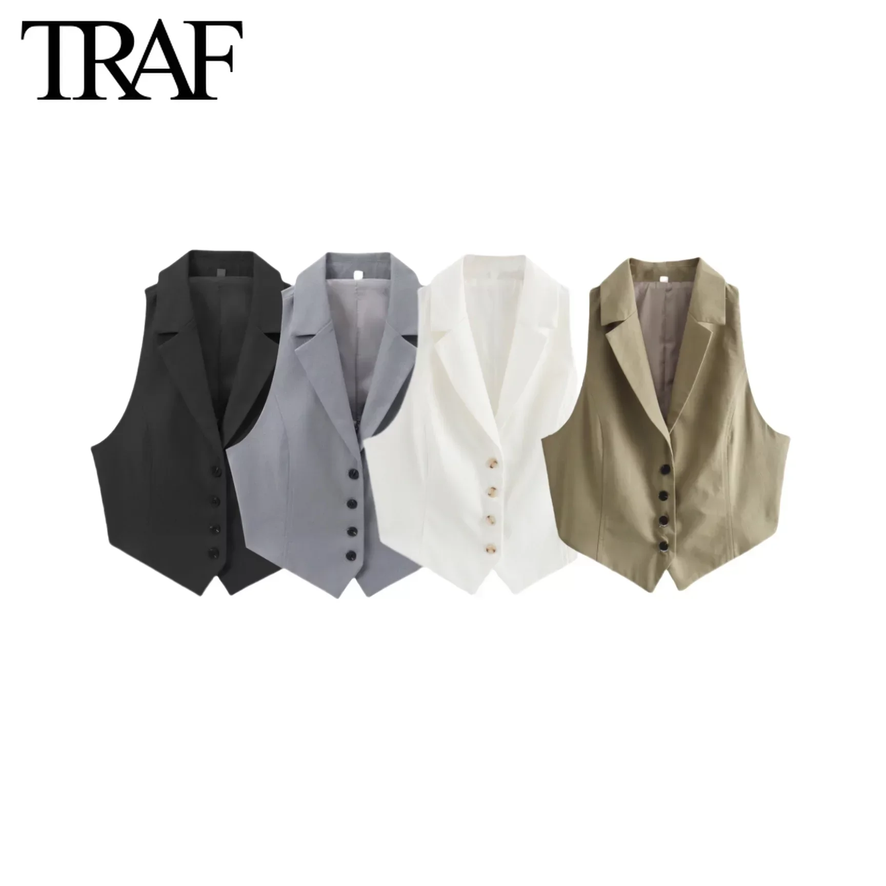 TRAF Women Fashion New Single-breasted Back Opening Design Vest Sleeveless Jacket Chic Female Waistcoat Jackets Mujer