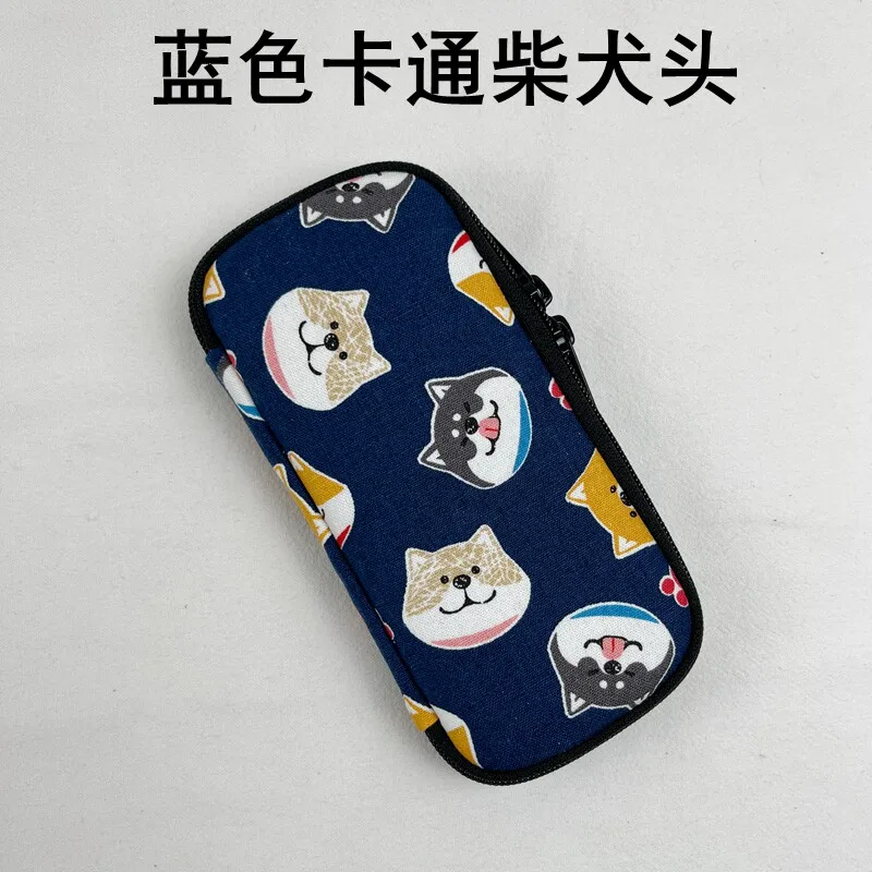 Pen Case 6-piece Set, Fabric Pen Pouch With Zipper, Blue Portable Stationery Bag, Shao Bing Style Bag