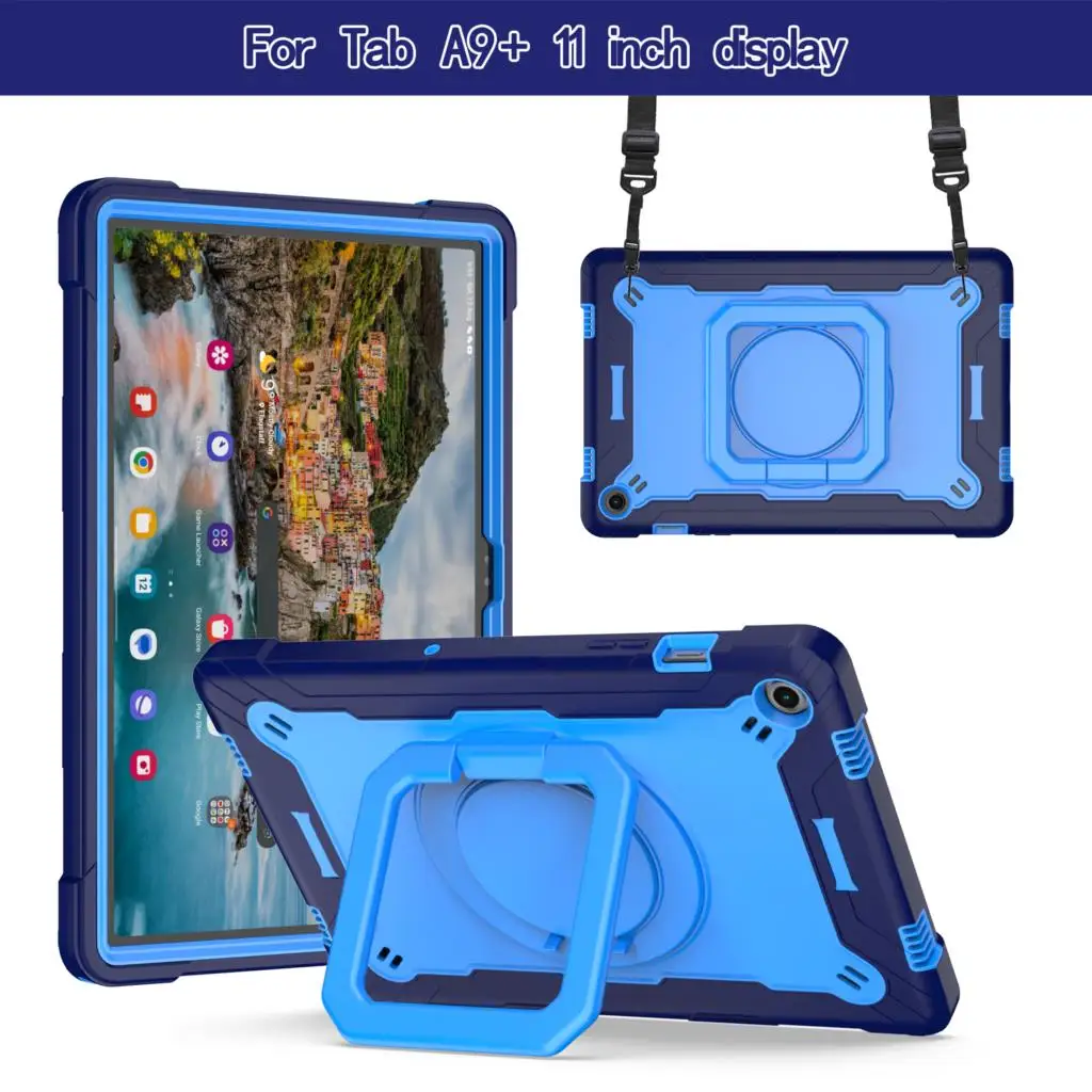 Kids Funda Rotating Case for Samsung Galaxy Tab A9 Plus SM-X210 SM-X216 X218 11inch Shockproof Cover Shoulder Strap Handle Grip