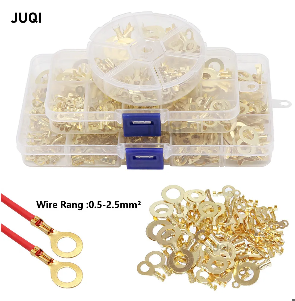 100/150/300 pcs /box DJ431 O-type Crimp Copper Terminal Connerctor- Non-Insulated Ring Lugs Crimp Cable Connector Wiring Nose