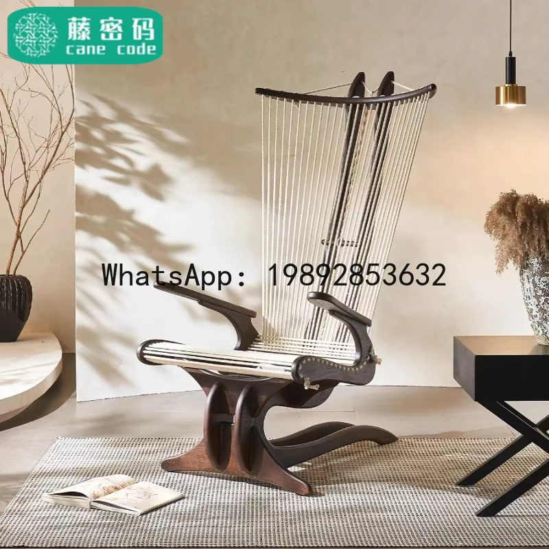 

XL Harp Chair Nordic Solid Wood Sailboat Art Creative Homestay Hotel Leisure Recliner Sofa Chair