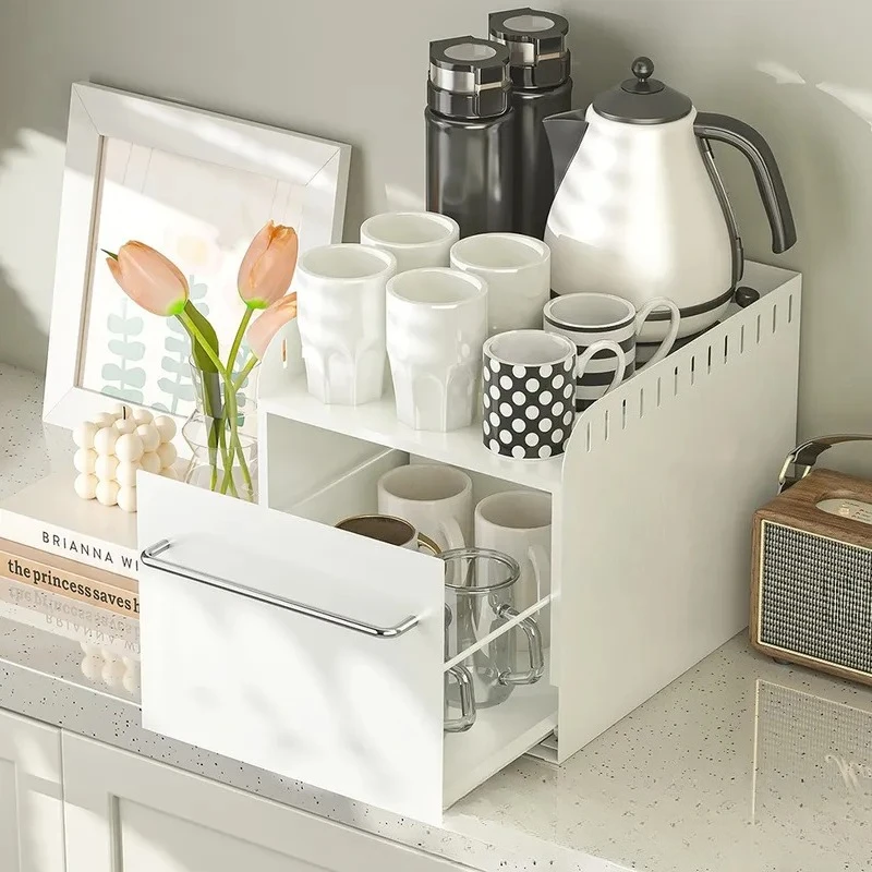 Countertop Coffee Machine Storage Rack Drawer Type Water Cup Holder Pull-out Kitchen Seasoning Bottle