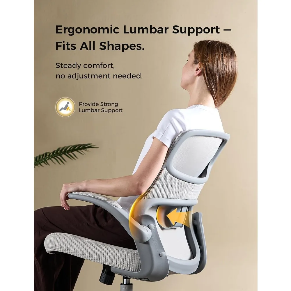 Ergonomic Mesh Office Chair: Comfortable Gaming Desk Chair with Adjustable Height, Flip-Up Armrests, Lumbar Support