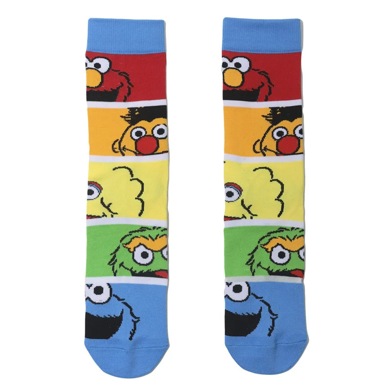 Anime Cartoon Character Red Elmo Blue Cookie Guy Yellow Big Bird Cosplay Cotton Socks Trend Unisex Knitting Socks Kids Xmas Gift