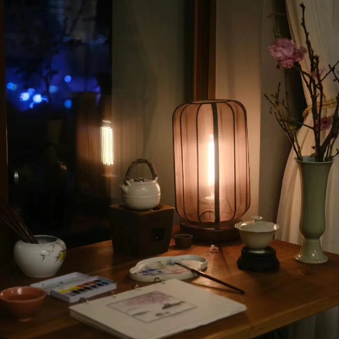 

New Chinese fabric desk lamp, desk tea room bedroom bedside lamp