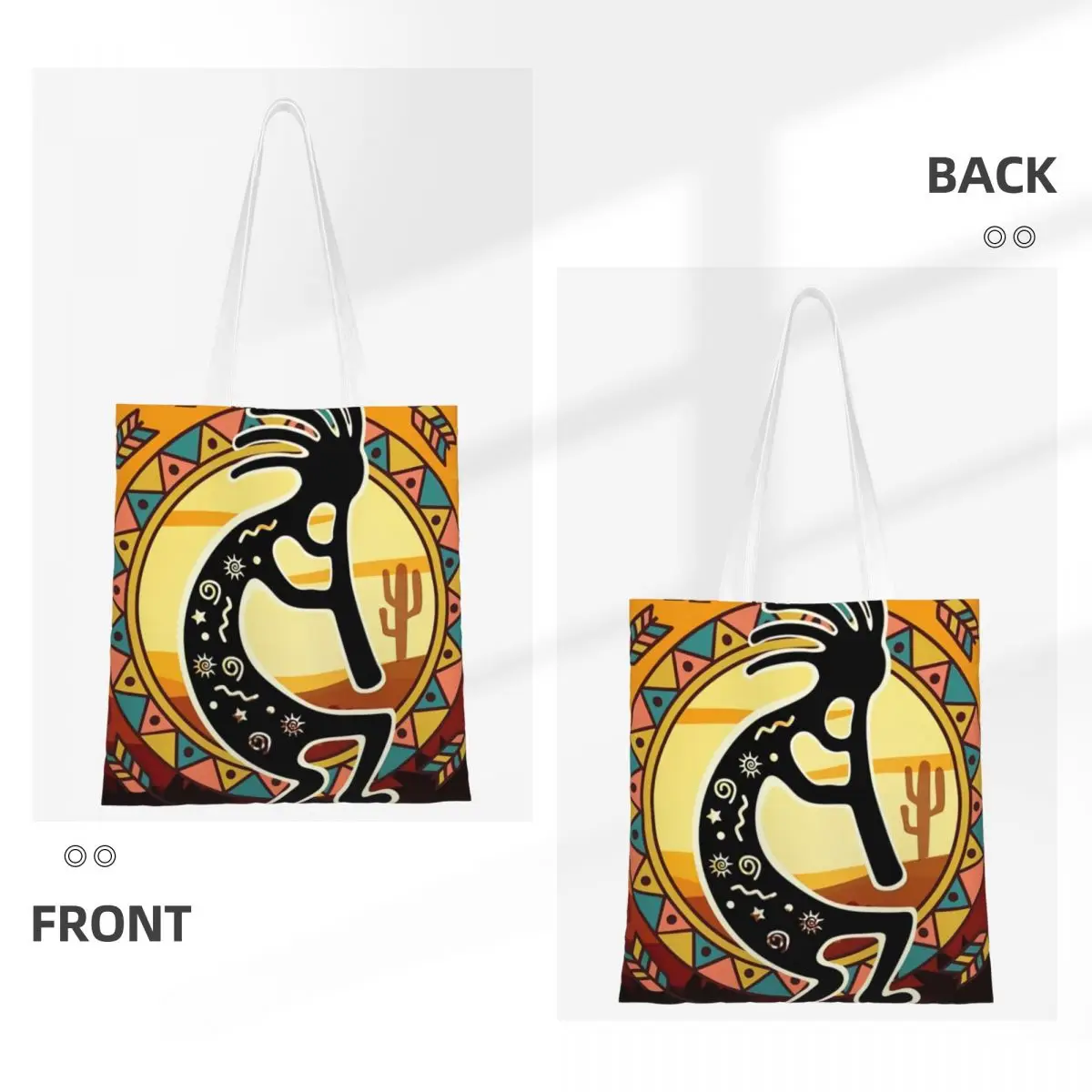 Custom Kokopelli The Flute Player Grocery Shopping Tote Bag Aboriginal Tribal Pattern Canvas Shopper Shoulder Bags Handbags