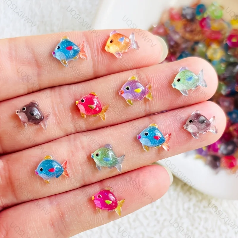 28 Pcs Cute Mini Colorful Starry Sky Fish Nail Art, Resin Compact Charm Sweet Multi Functional Water Jewelry, Suitable for Nail