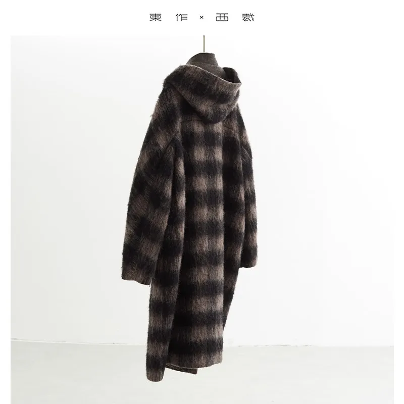 Plaid Coat~ Retro Style Horn Button Mid-Length Coat Women's Alpaca Wool Coat 2025 Winter British Style