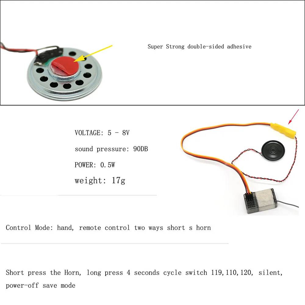YSUN-RC Car Horn Sound Simulator Speakers Sound Group For 1/10 1/8 RC Car Axial SCX10 Traxxas TRX4 D90 YIKONG Upgrade Parts