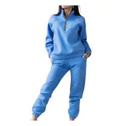 Lady Autumn Tracksuit Plush Elastic Waist Lady Autumn Tracksuit Zipper Two Pieces Set Spring Top Pants Set for Daily Wear