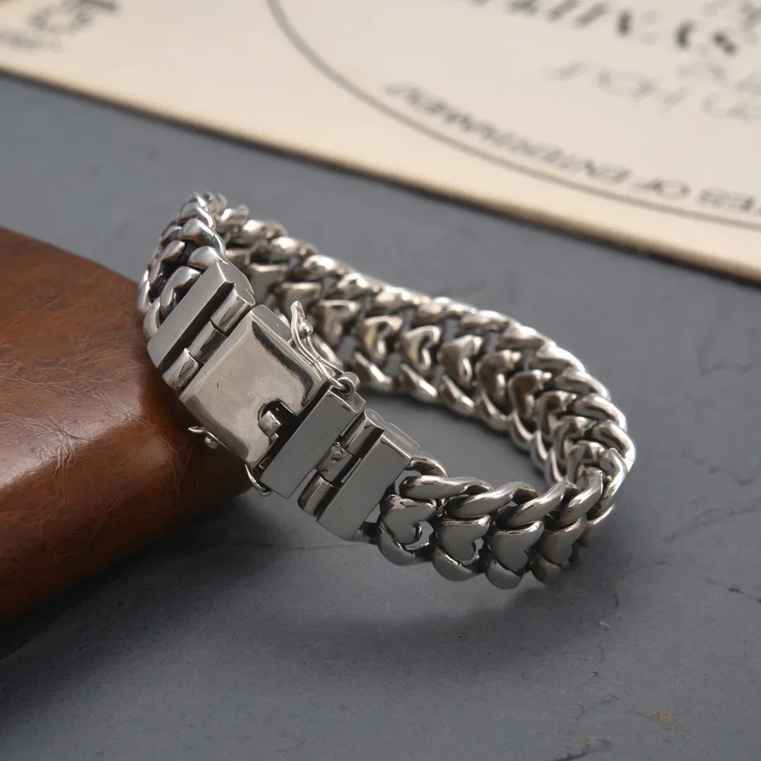 Factory price powerful Cuba S925 sterling silver bracelet men's fashion punk personality European and American hip hop Men Gift